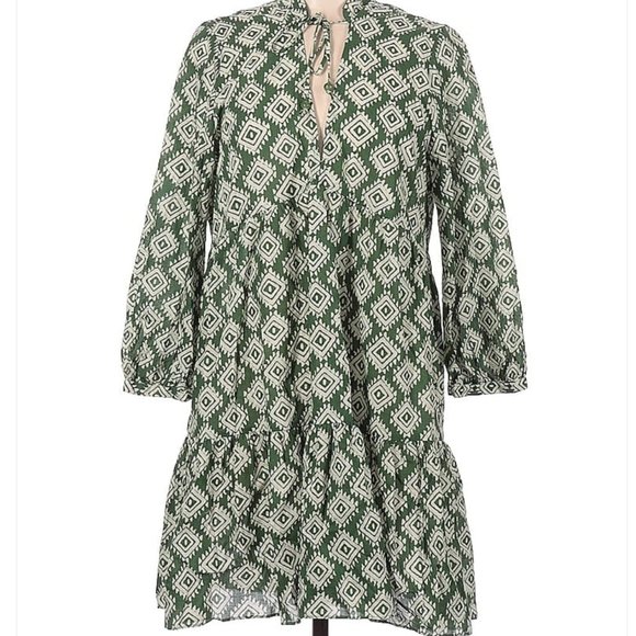 Zara Boho Green Cotton Dress XS - Picture 1 of 6